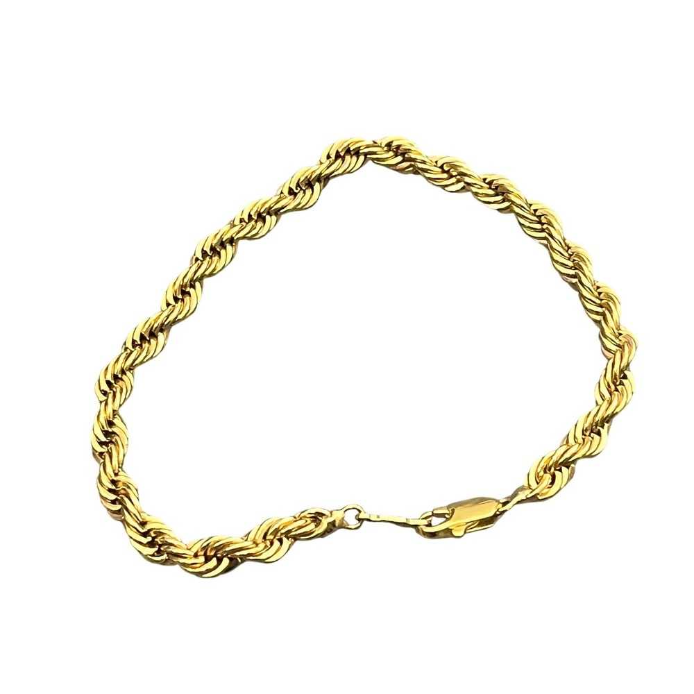 24K GB Plated Twisted Link Chain Rope Bracelet Unisex 8" Gold